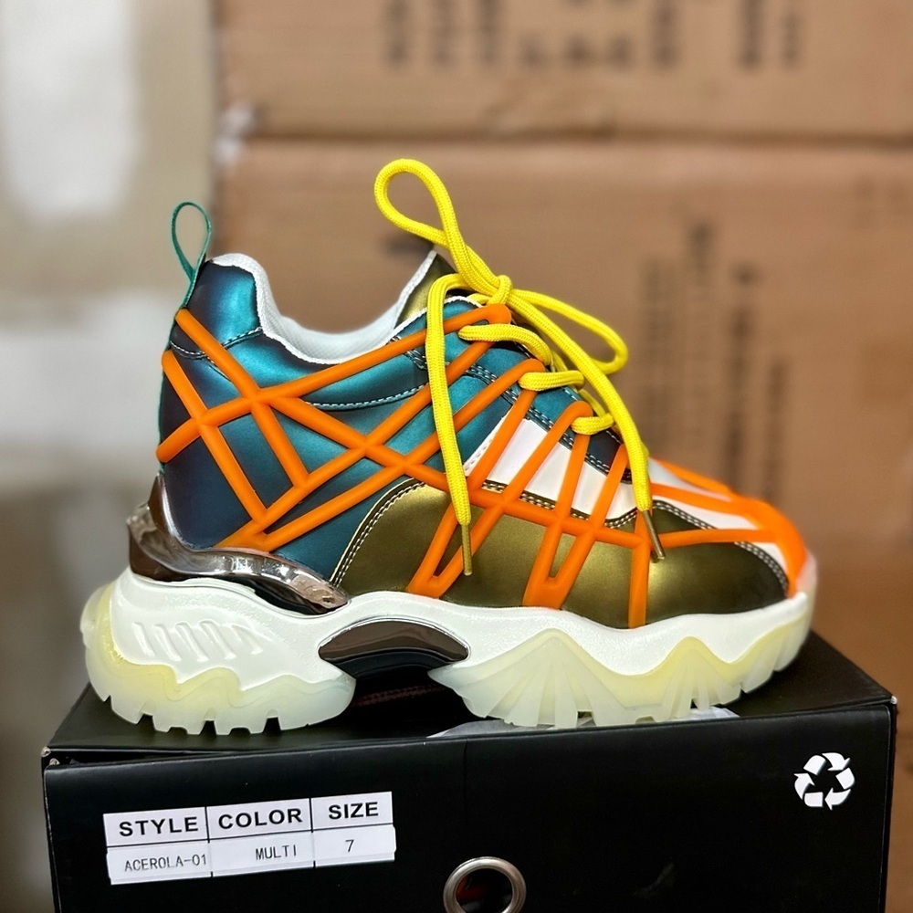 Colorful Women's Sneakers Platform Anthony Wang High Top Orange White — image 6 of 7